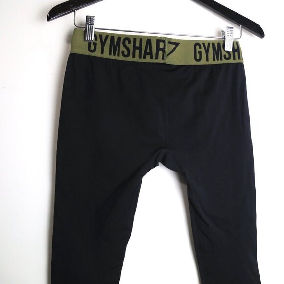 Gymshark Flex Crop Leggings - Black Green Size Small - Picture 2 of 4